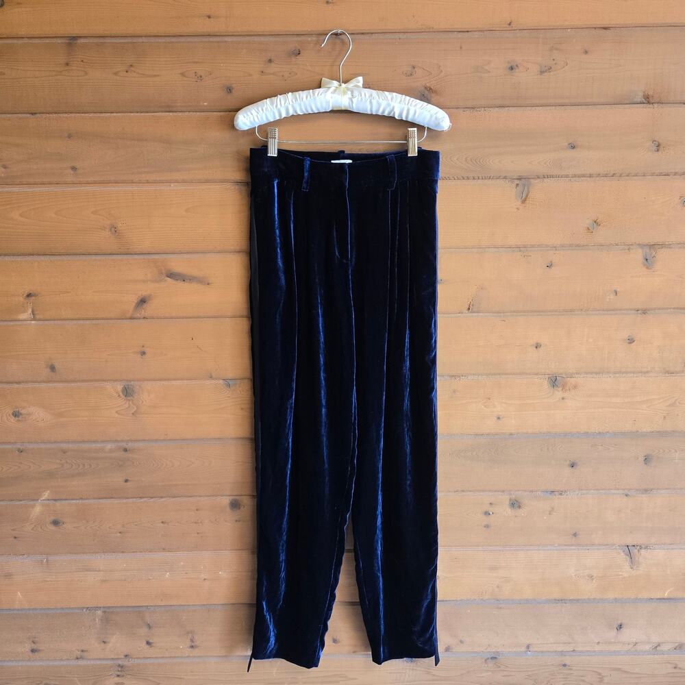 Magda Butrym Jena Tuxedo Pant RTW 2018 Blue Velvet 34 2 Side Stripe High Waisted - Picture 1 of 7